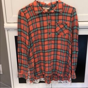 Matilda Jane plaid shirt with cream lace.